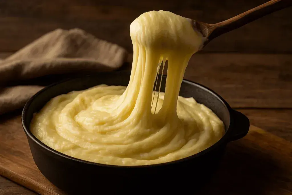 Aligot aveyronnais préparé à la spatule – Hôtel La Planquette, Réquista